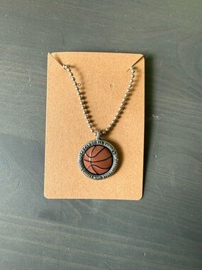 Inspirational Basketball Pendant Necklace in Brown and Silver